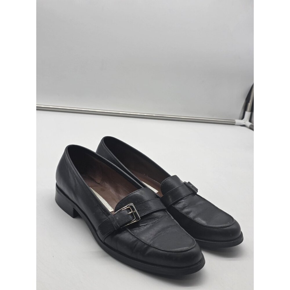 Etienne Aigner Carver Shoes Womens Size 6.5 Black Leather Loafers Buckle Casual